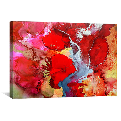 Vibrant Red and Gold Abstract Poppy Oil Painting for Modern Home Décor