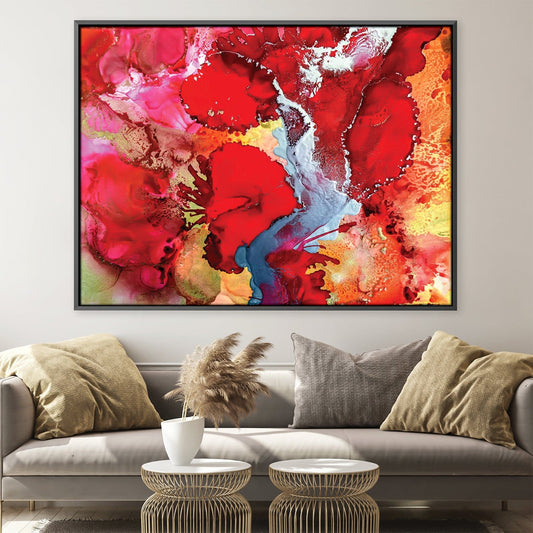 Vibrant Red and Gold Abstract Poppy Oil Painting for Modern Home Décor