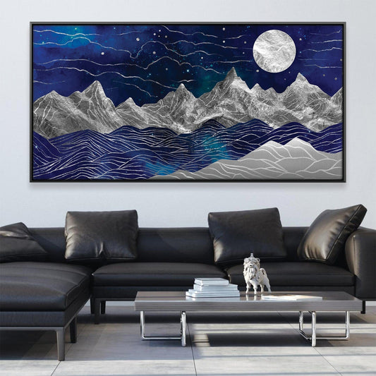 Majestic Silver Mountains Nightscape Oil Painting for Modern Home Decor