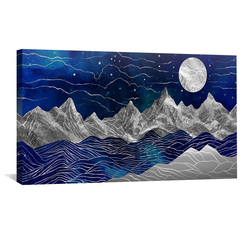 Majestic Silver Mountains Nightscape Oil Painting for Modern Home Decor