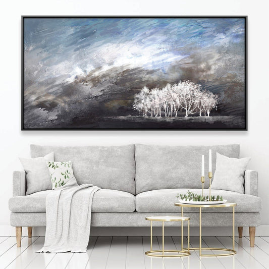 Serene Silver Landscape Oil Painting for Modern Home Décor