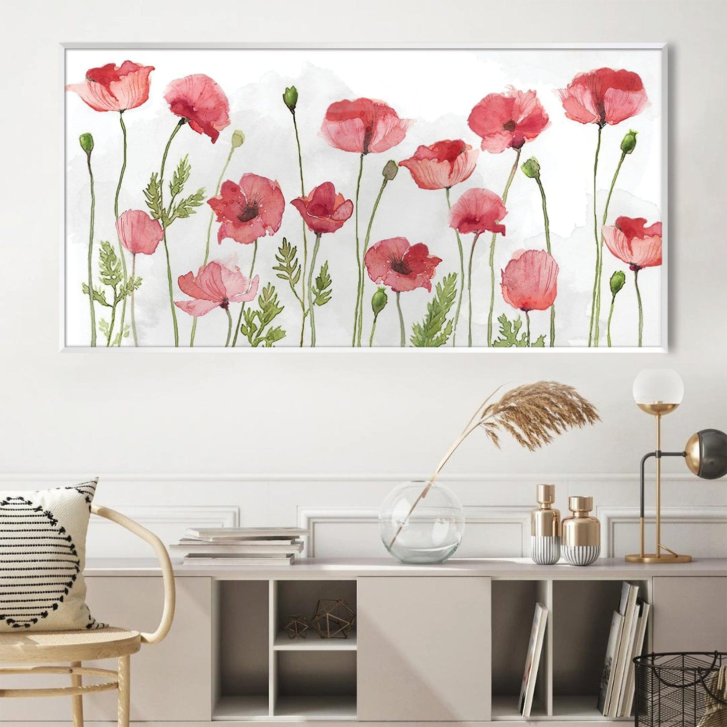 Vibrant Pink Poppy Floral Oil Painting for Elegant Home Decor