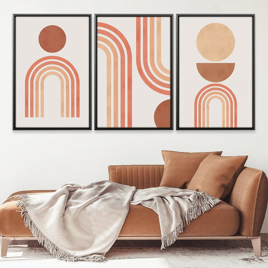 Modern Abstract Oil Painting with Geometric Shapes and Warm Earth Tones