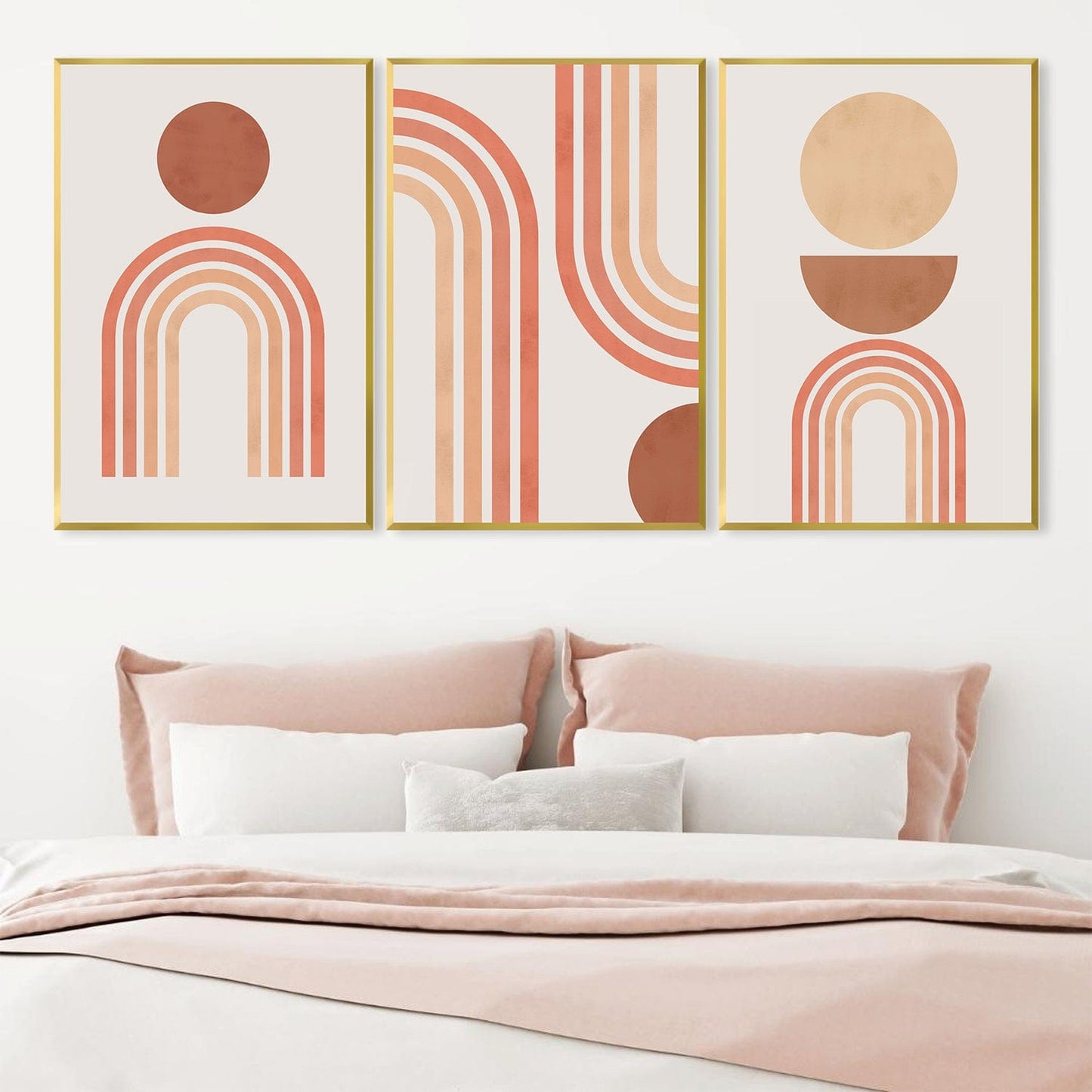 Modern Abstract Oil Painting with Geometric Shapes and Warm Earth Tones