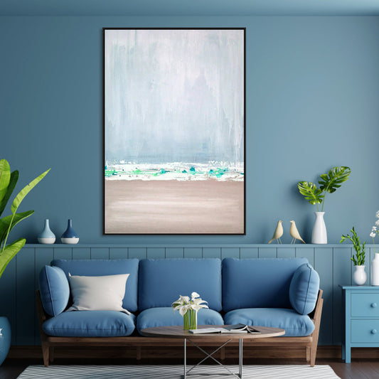 Tranquil Coastal Serenity: Abstract Oil Painting for Modern Home Decor