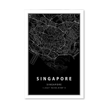 Stunning Black Map of Singapore | Elegant Oil Painting for Modern Decor