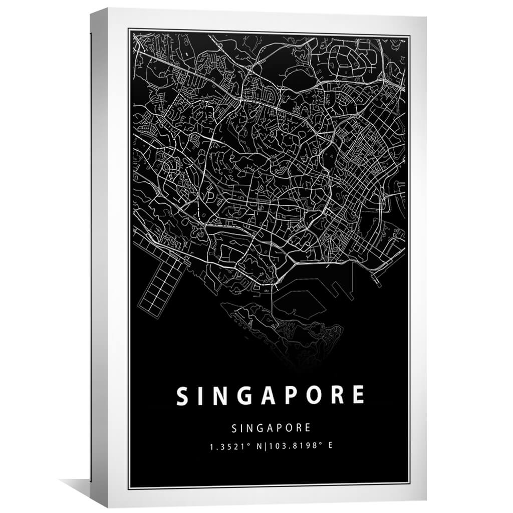 Stunning Black Map of Singapore | Elegant Oil Painting for Modern Decor