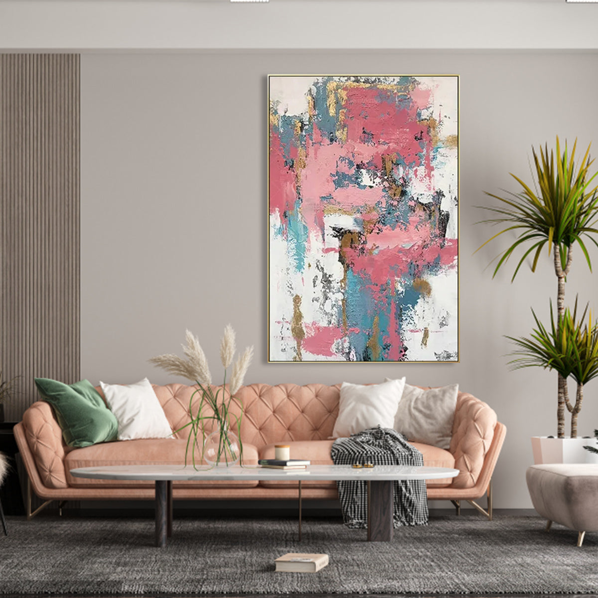 Vibrant Abstract Oil Painting of Melodic Colors and Textures for Modern Home Decor