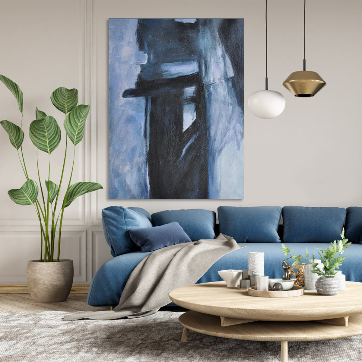 Abstract Blue Oil Painting for Modern Home Decor