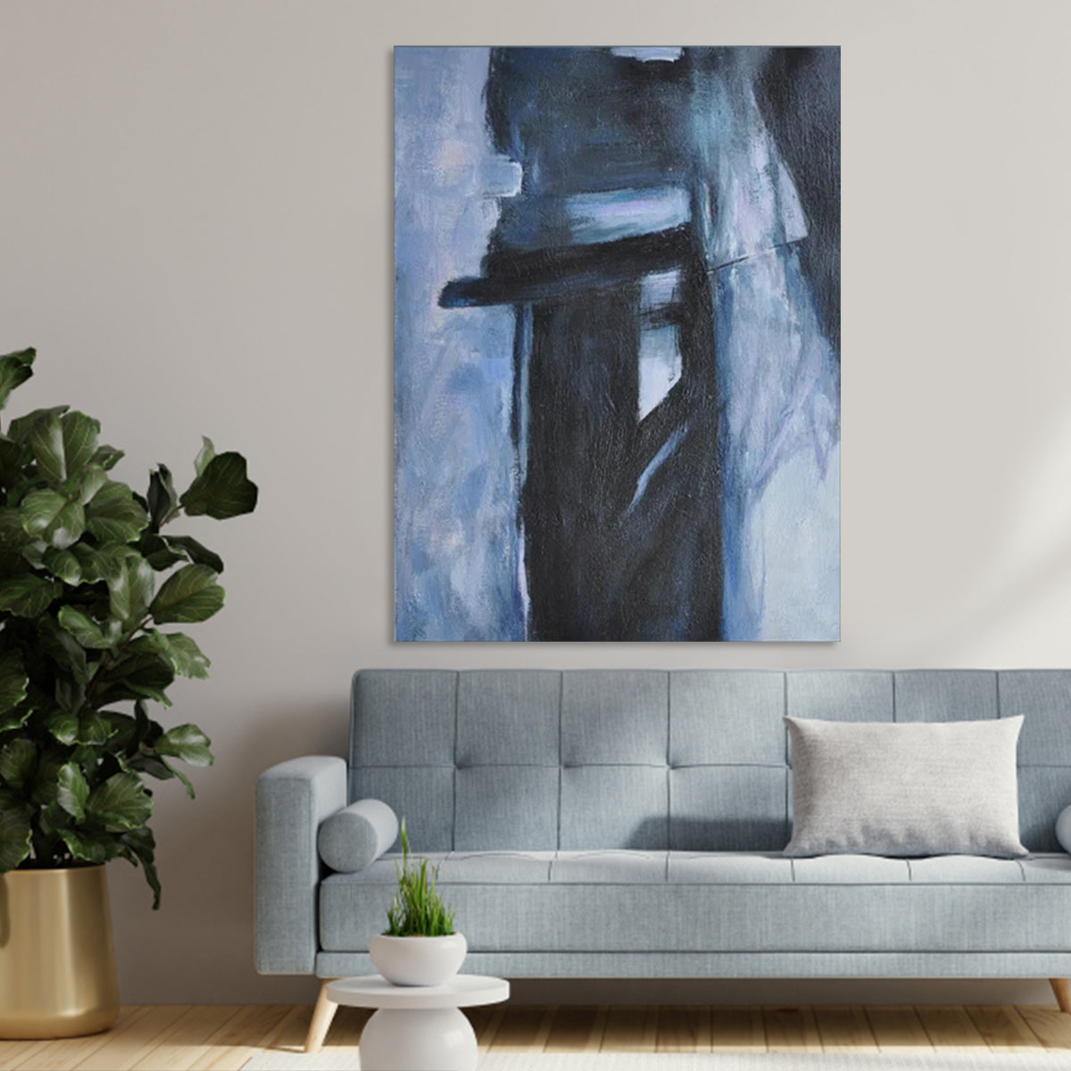 Abstract Blue Oil Painting for Modern Home Decor