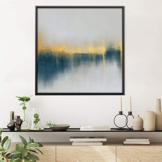 Serene Abstract Oil Painting with Gold and Teal Accents for Modern Decor