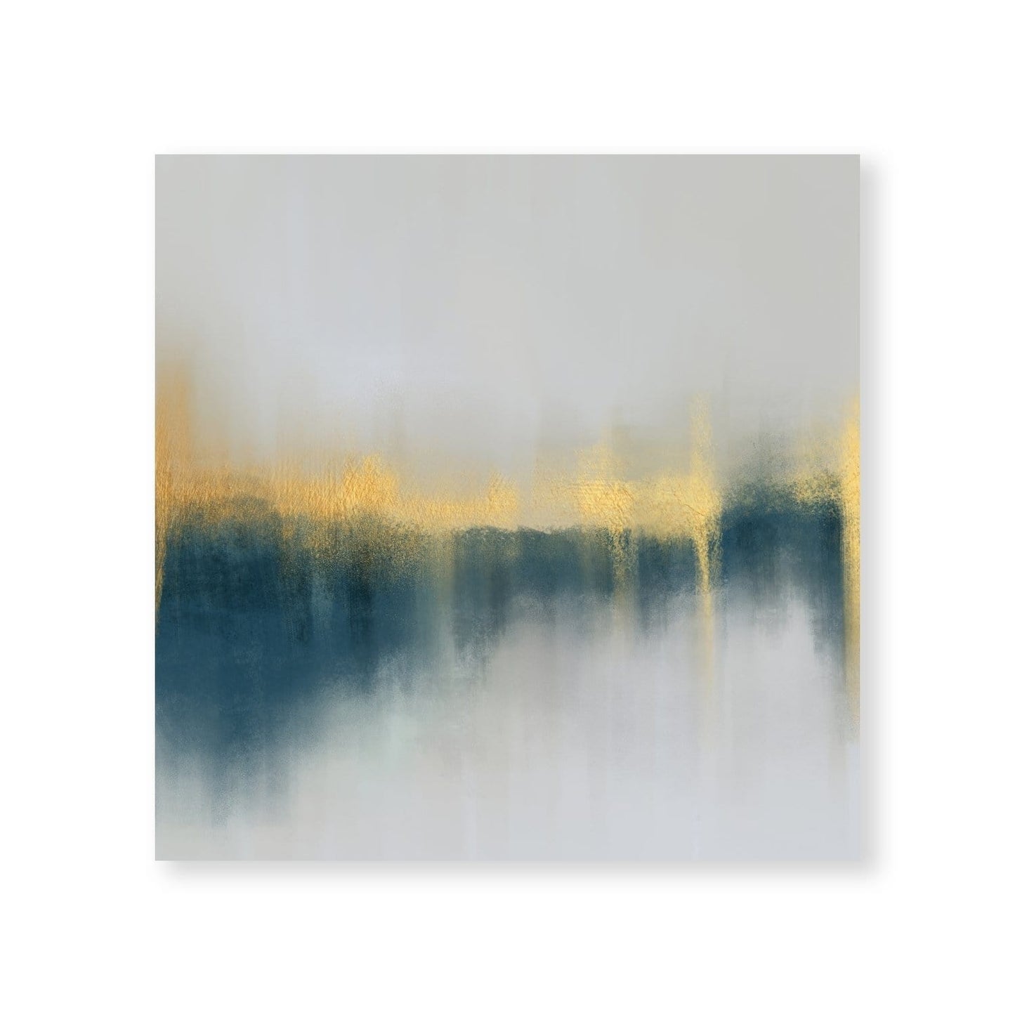 Serene Abstract Oil Painting with Gold and Teal Accents for Modern Decor