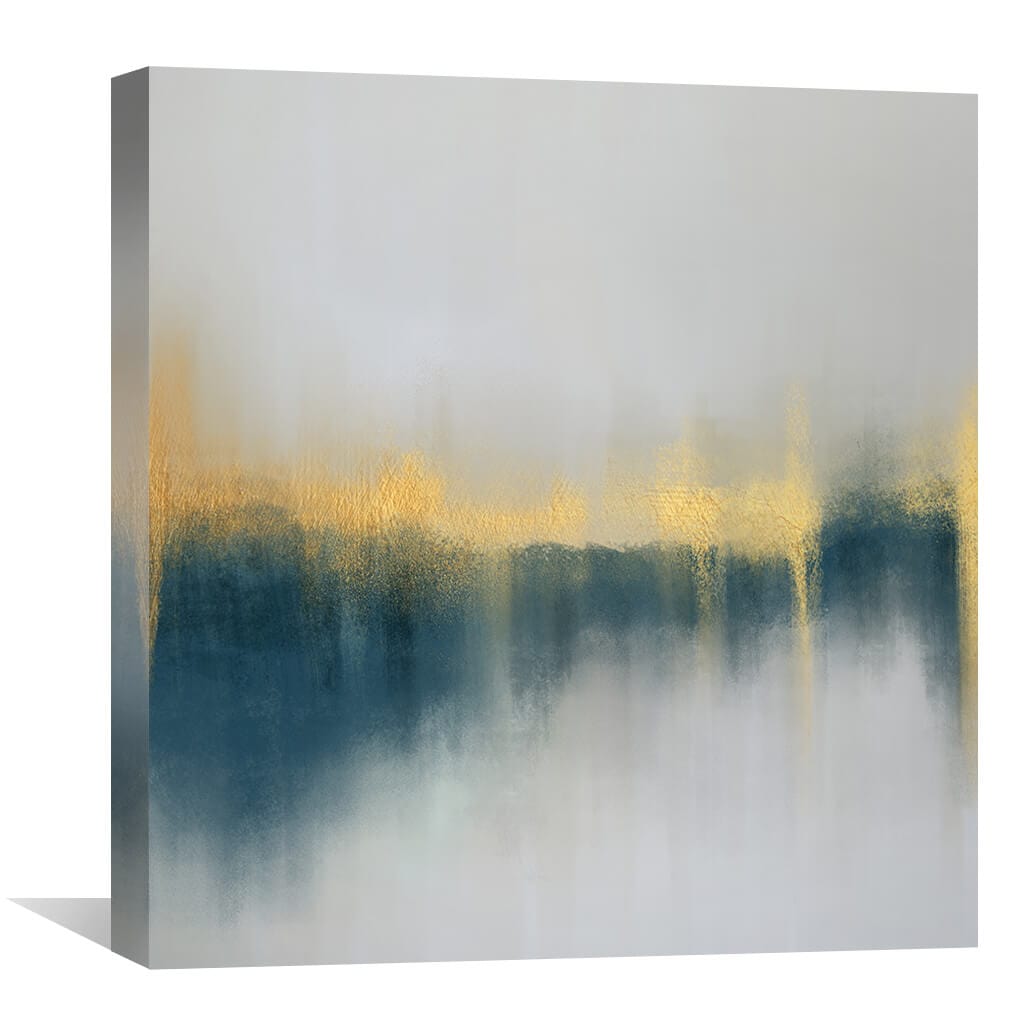 Serene Abstract Oil Painting with Gold and Teal Accents for Modern Decor