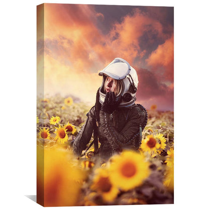Cosmic Dreamscape: Astronaut in Sunflower Field Oil Painting