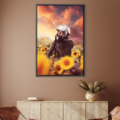 Cosmic Dreamscape: Astronaut in Sunflower Field Oil Painting