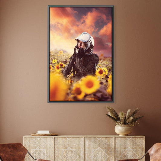 Cosmic Dreamscape: Astronaut in Sunflower Field Oil Painting