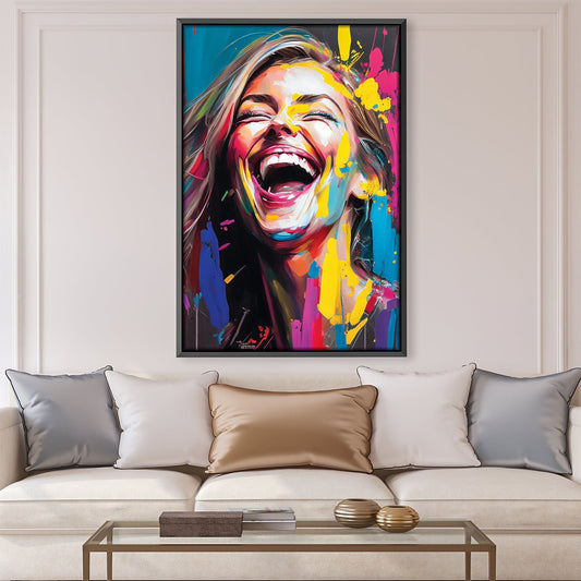 Vibrant Abstract Oil Painting of a Joyful Woman’s Laughter