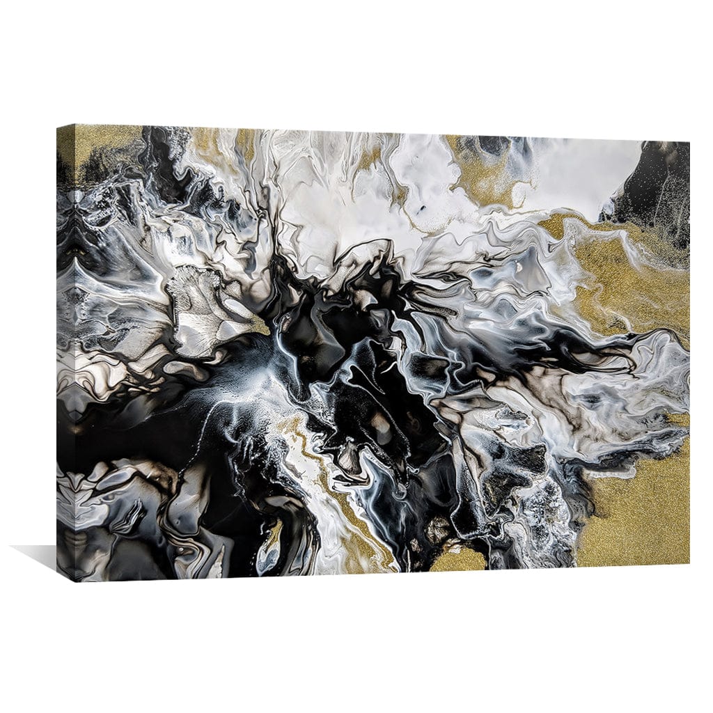 Abstract Black and Gold Oil Painting - Dynamic Smoke and Texture Art for Modern Decor