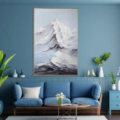 Majestic Snow-Capped Mountain Landscape Oil Painting for Home Décor