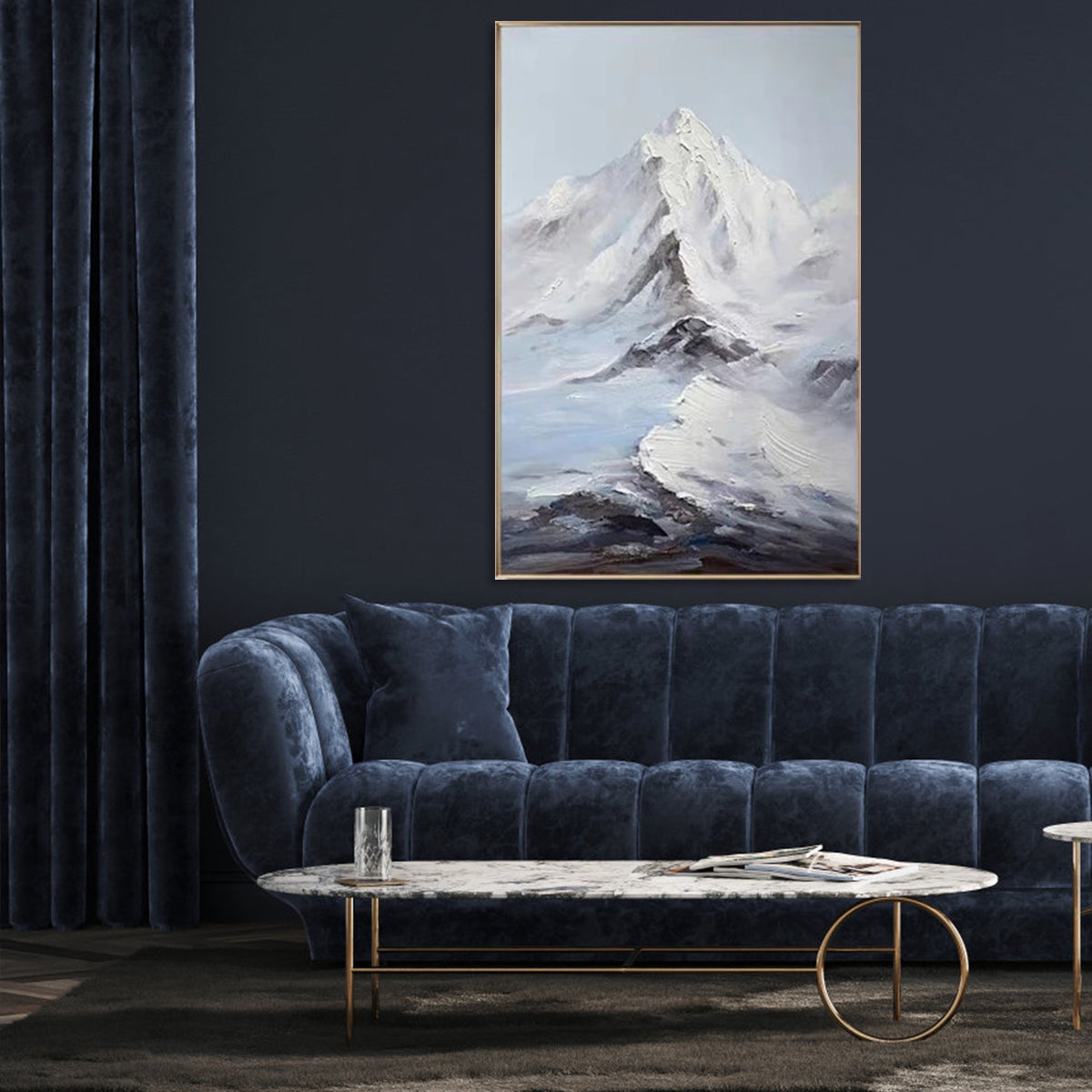 Majestic Snow-Capped Mountain Landscape Oil Painting for Home Décor