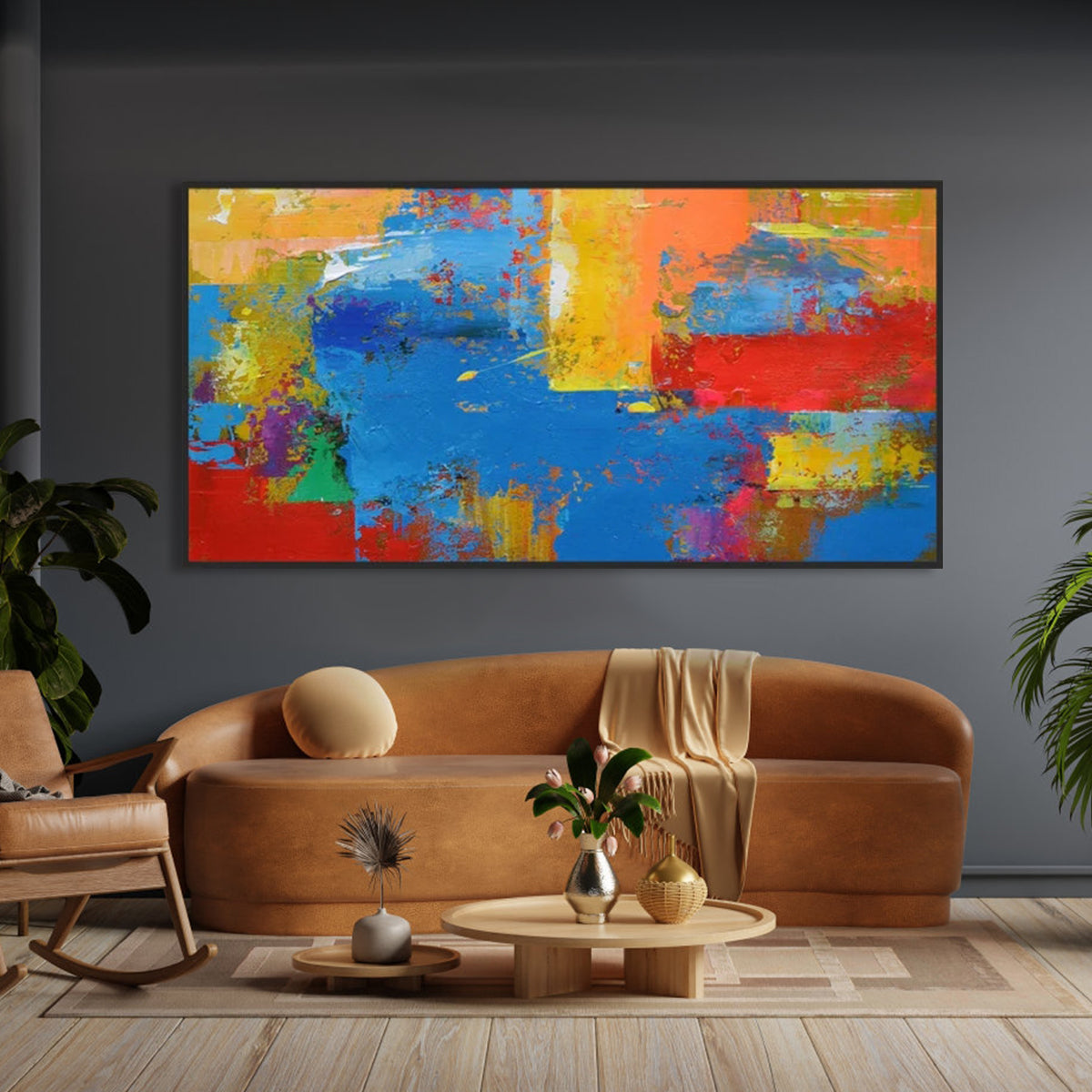 Vibrant Abstract Oil Painting with Bold Colors for Modern Home Decor