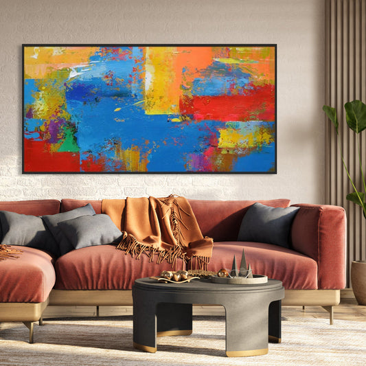 Vibrant Abstract Oil Painting with Bold Colors for Modern Home Decor