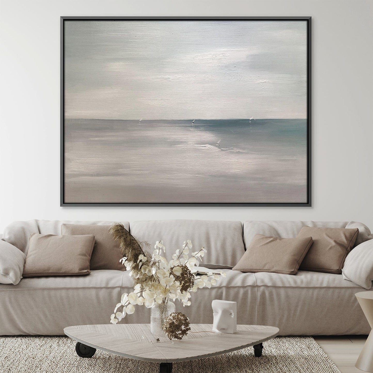 Tranquil Seascape Oil Painting with Soft Blue Horizon and Gentle Waves