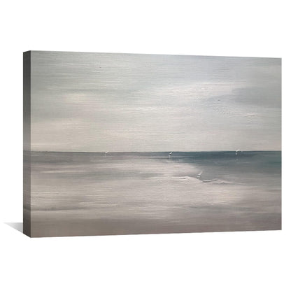 Tranquil Seascape Oil Painting with Soft Blue Horizon and Gentle Waves