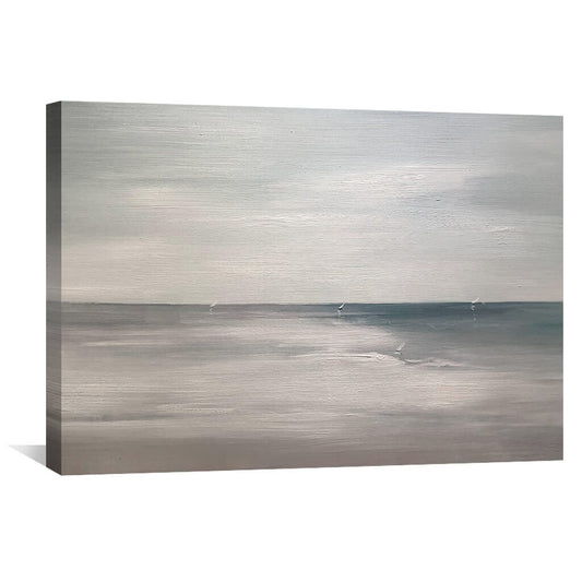 Tranquil Seascape Oil Painting with Soft Blue Horizon and Gentle Waves