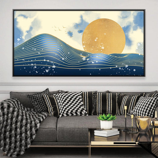 Gold Sunlit Waves Oil Painting – Coastal Serenity for Modern Decor