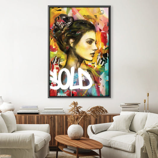 Vibrant Abstract Portrait Oil Painting with Colorful Expression and Bold Graffiti Elements