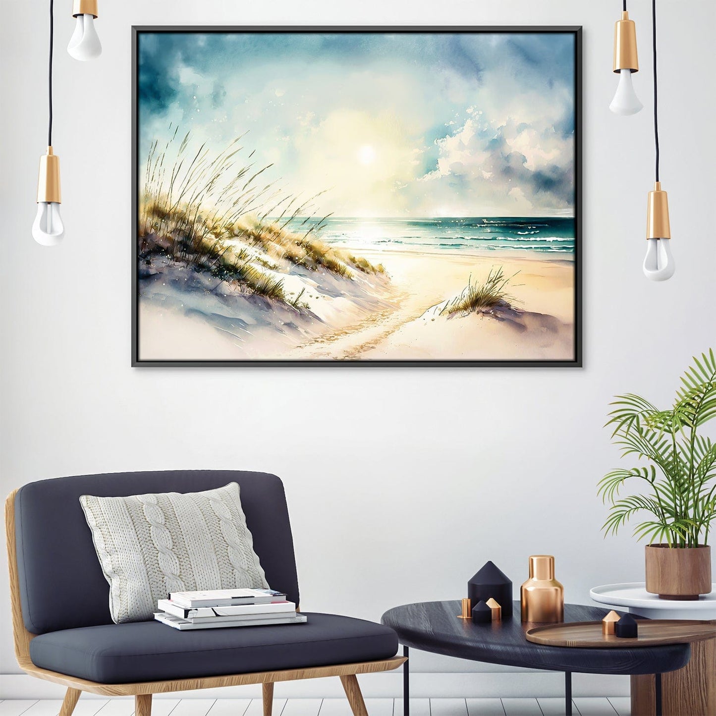 Tranquil Beach Landscape Oil Painting for Serene Home Decor