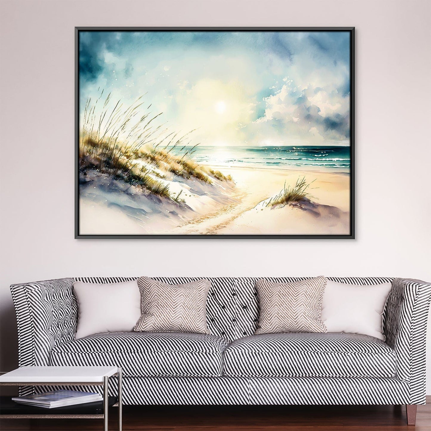 Tranquil Beach Landscape Oil Painting for Serene Home Decor