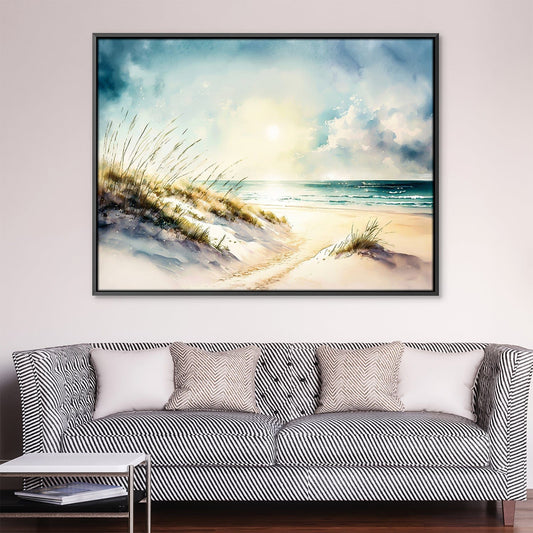 Tranquil Beach Landscape Oil Painting for Serene Home Decor