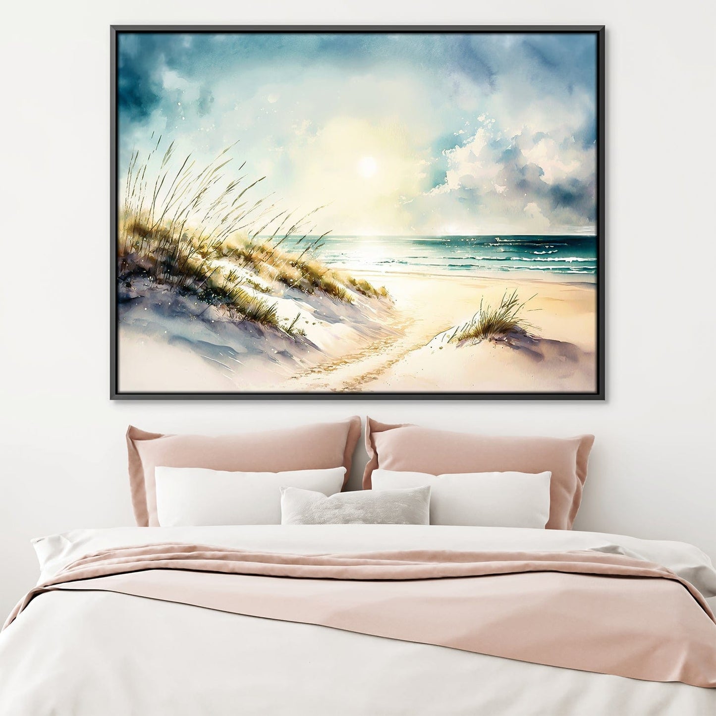 Tranquil Beach Landscape Oil Painting for Serene Home Decor