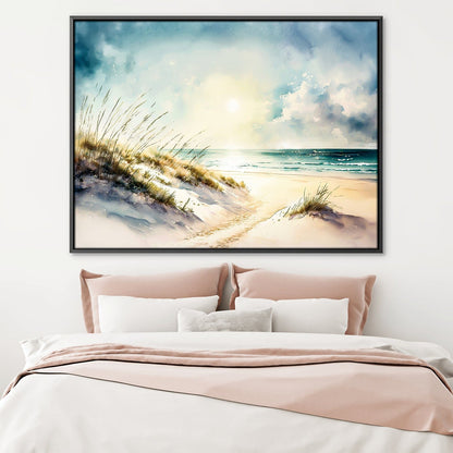 Tranquil Beach Landscape Oil Painting for Serene Home Decor