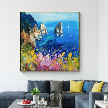 Vibrant Coastal Landscape Oil Painting of Sorrento's Stunning Seascape