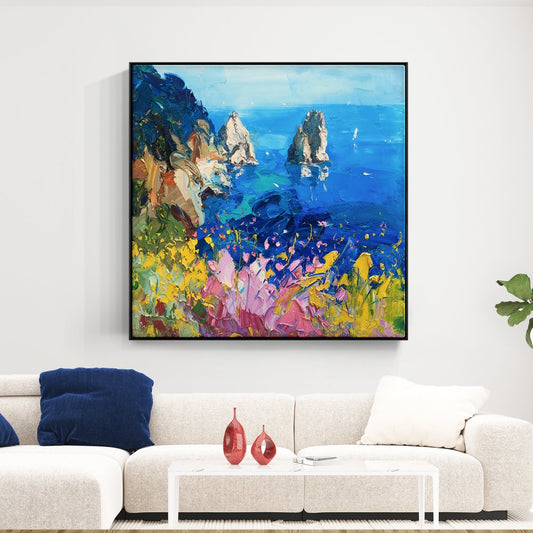 Vibrant Coastal Landscape Oil Painting of Sorrento's Stunning Seascape