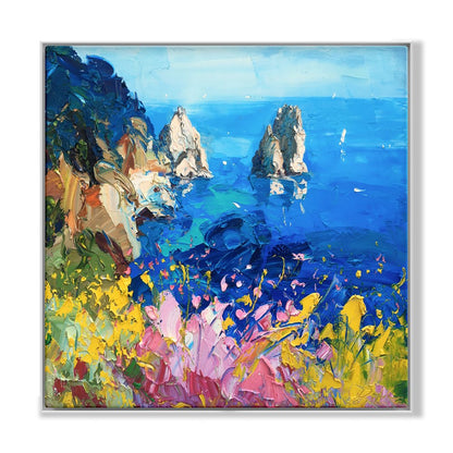 Vibrant Coastal Landscape Oil Painting of Sorrento's Stunning Seascape