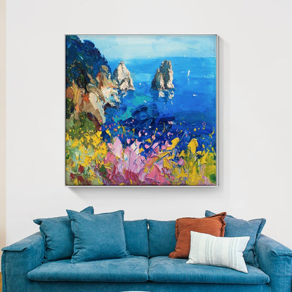 Vibrant Coastal Landscape Oil Painting of Sorrento's Stunning Seascape