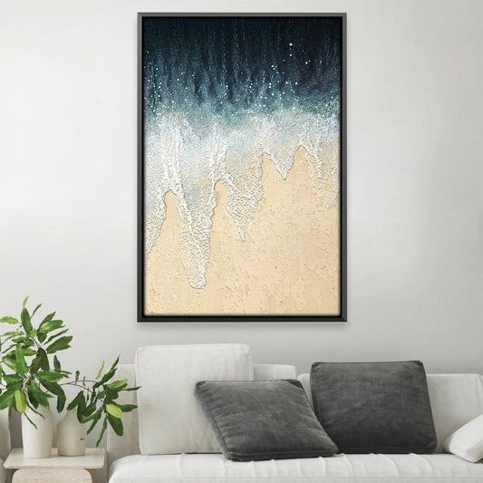 Coastal Serenity: Stunning Ocean Waves and Sandy Shores Oil Painting
