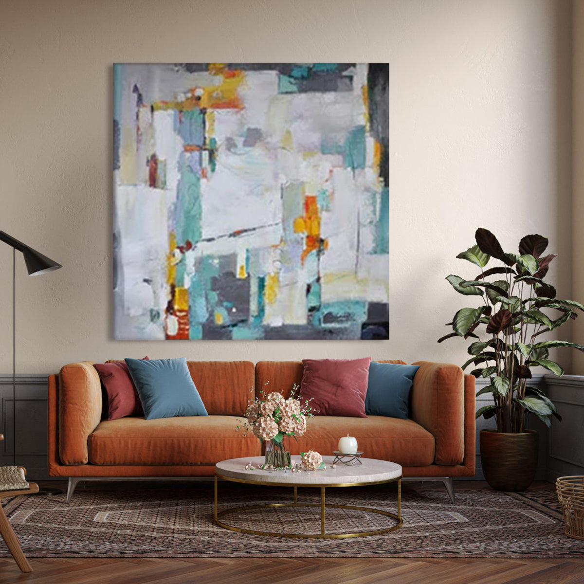 Abstract Serenity: Colorful Contemporary Oil Painting for Modern Spaces