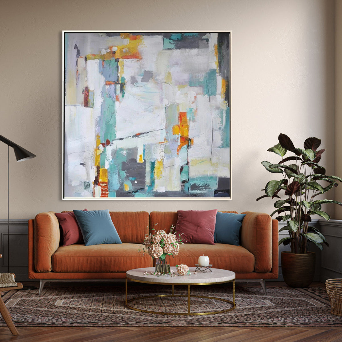 Abstract Serenity: Colorful Contemporary Oil Painting for Modern Spaces