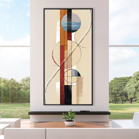 Modern Abstract Oil Painting with Geometric Shapes and Earthy Tones
