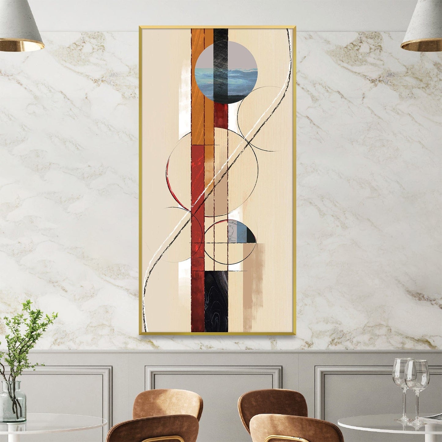 Modern Abstract Oil Painting with Geometric Shapes and Earthy Tones