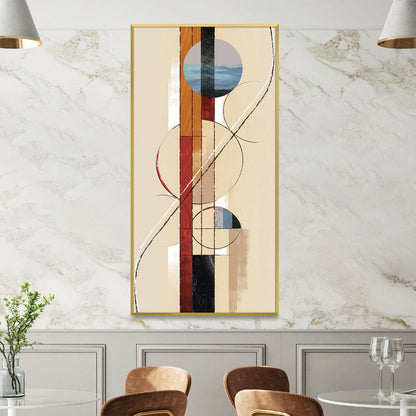 Modern Abstract Oil Painting with Geometric Shapes and Earthy Tones