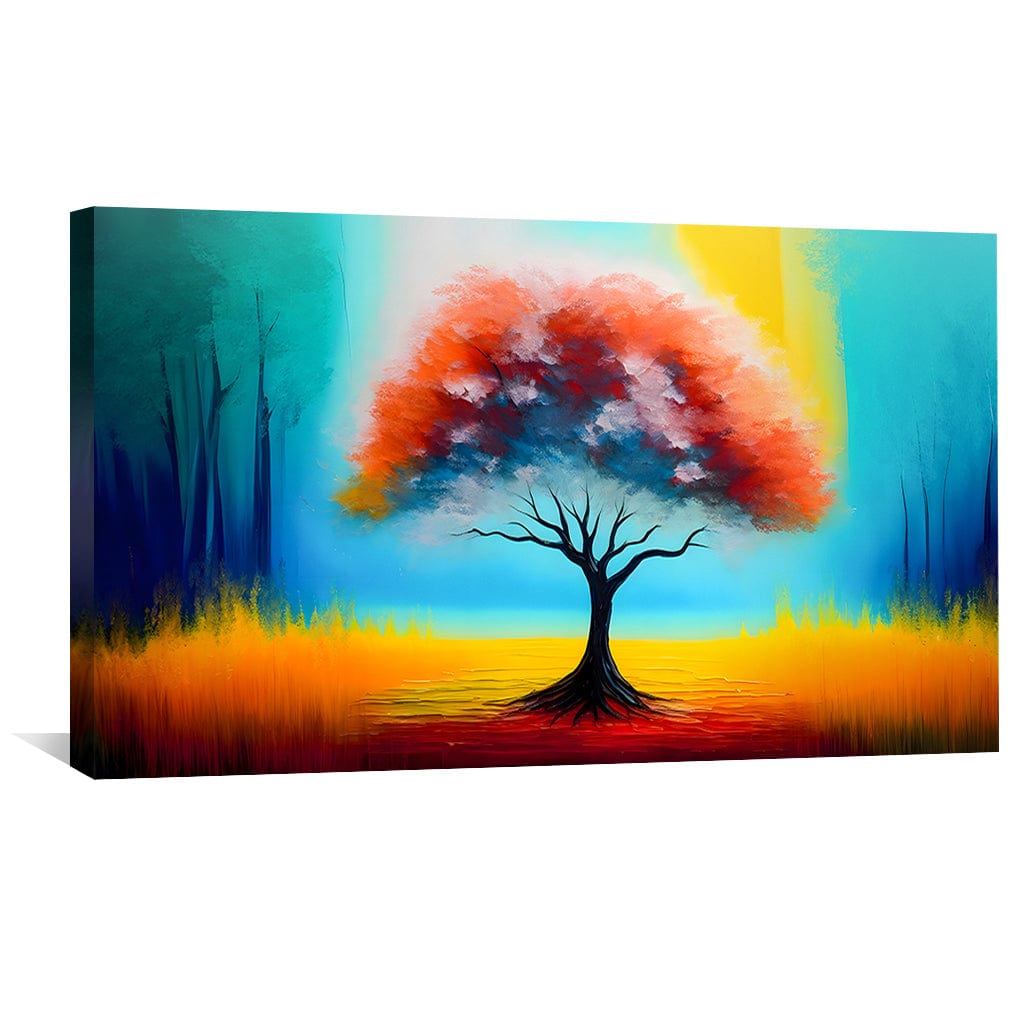 Vibrant Abstract Tree Landscape Oil Painting for Modern Home Decor