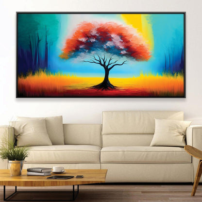 Vibrant Abstract Tree Landscape Oil Painting for Modern Home Decor