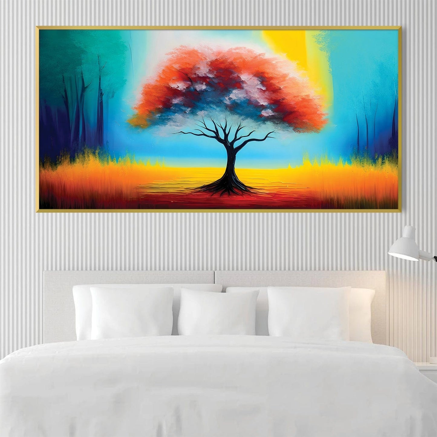 Vibrant Abstract Tree Landscape Oil Painting for Modern Home Decor