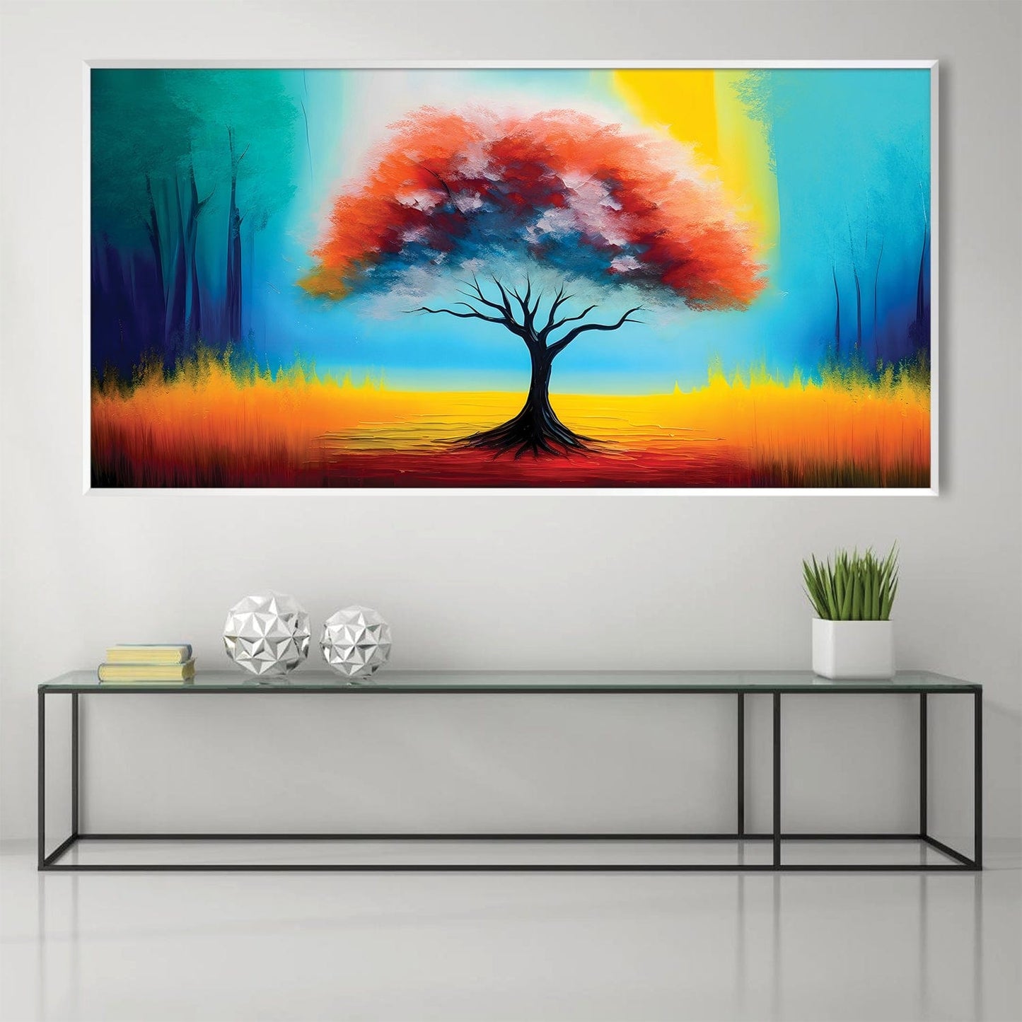 Vibrant Abstract Tree Landscape Oil Painting for Modern Home Decor